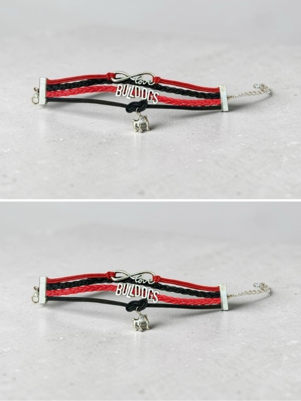 🫶🏻 2 Love Bulldogs Red & Black Braided Charm Bracelet